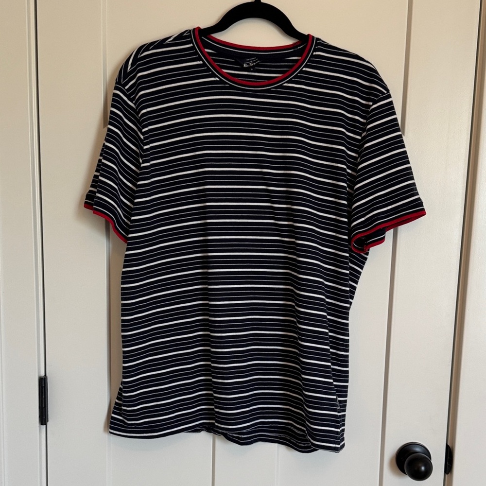 The Original Ben Sherman Striped Navy and White Men's T-Shirt XL